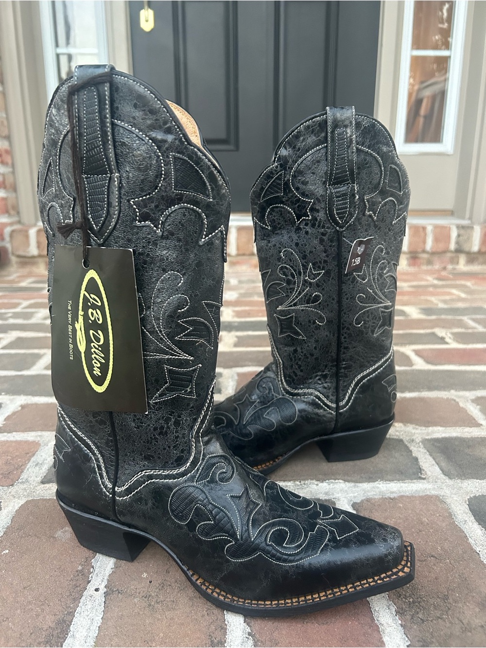 J.B. Dillon Black Goat Leather Stitched Fancy Western Cowboy Boots 7.5 NWT